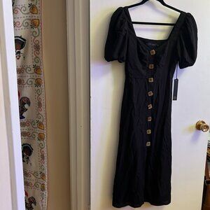 NWT Revolve x House of Harlow black dress with brown buttons